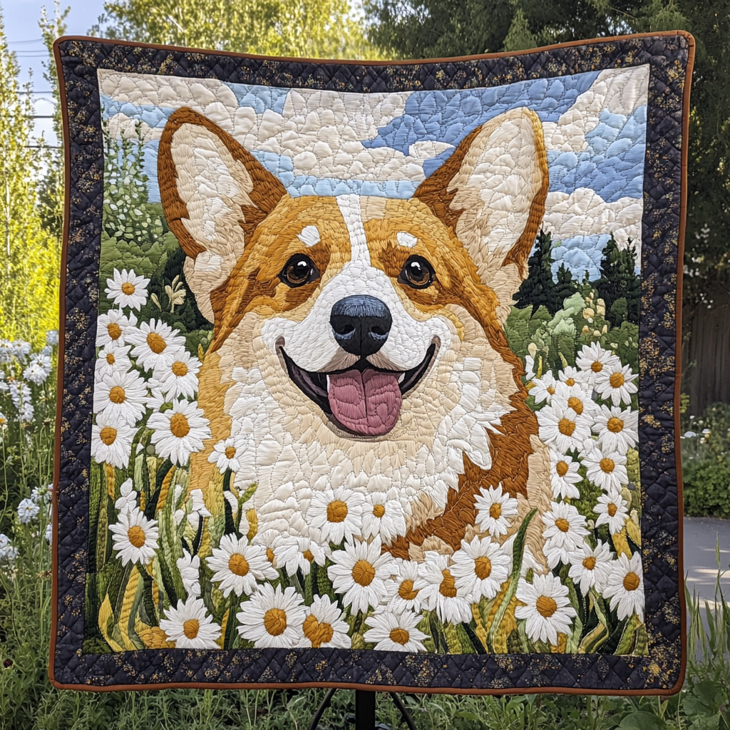 Floral Paws Corgi Joy Quilted Blanket - Throw (55" x 60")