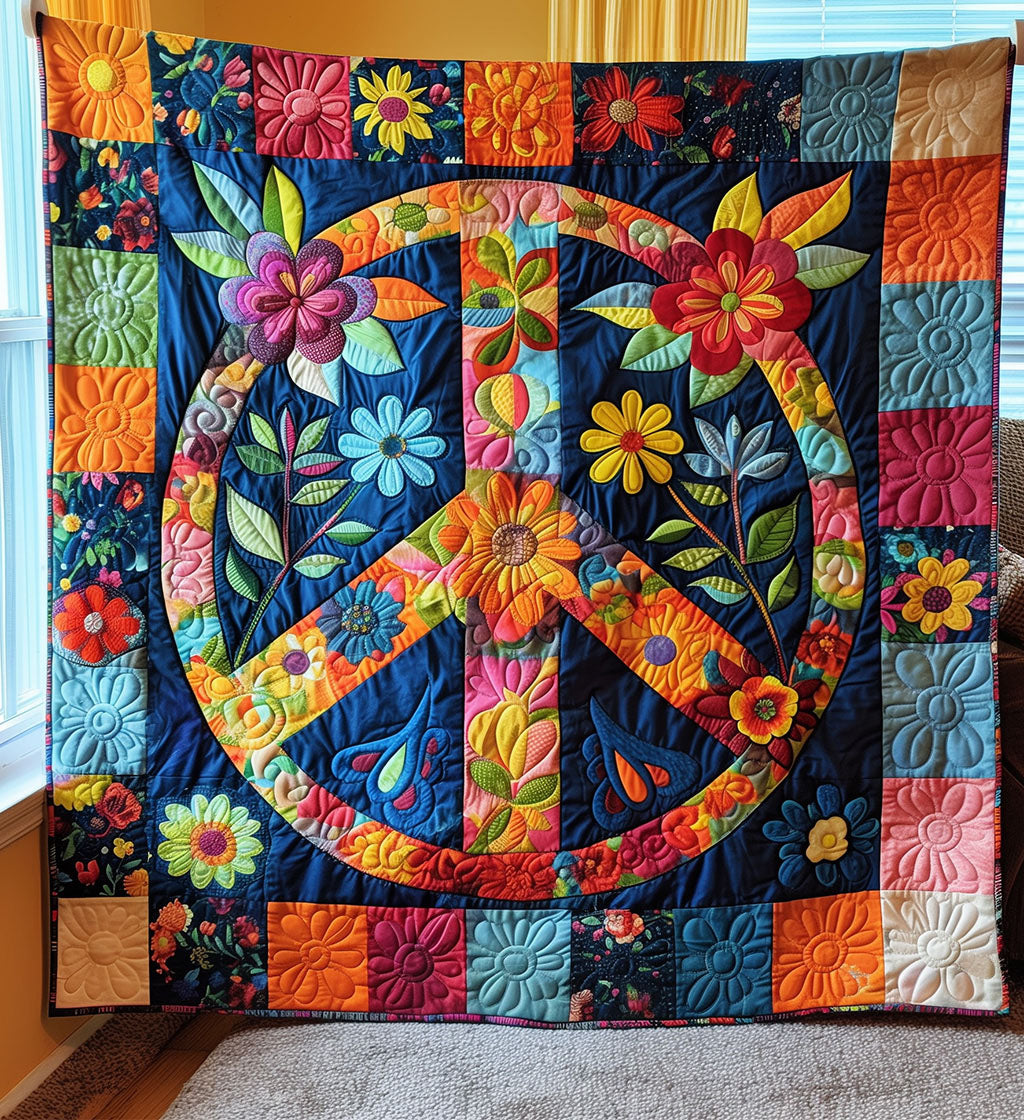 Floral Peace Quilted Blanket - Throw (55" x 60")