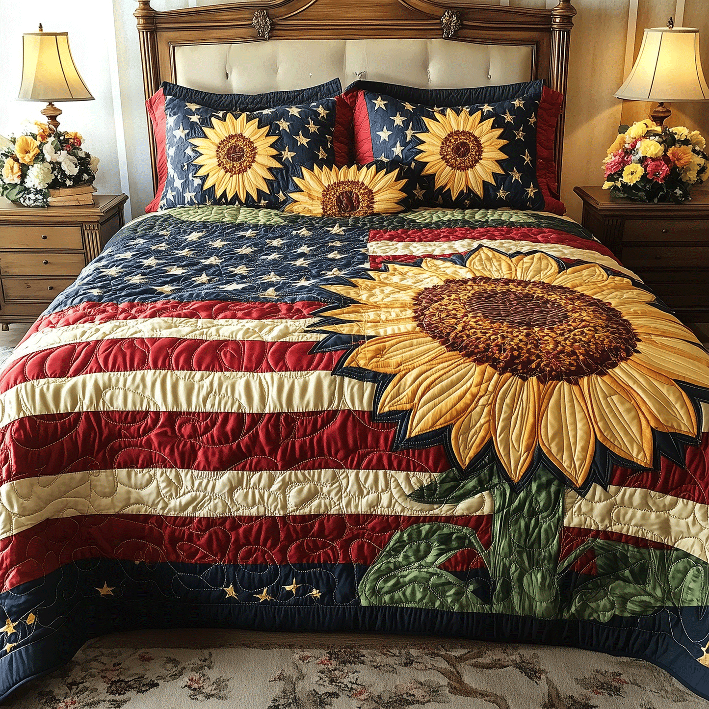 Floral Pride 3-Piece Quilted Bedding Set - Single (59" x 70")