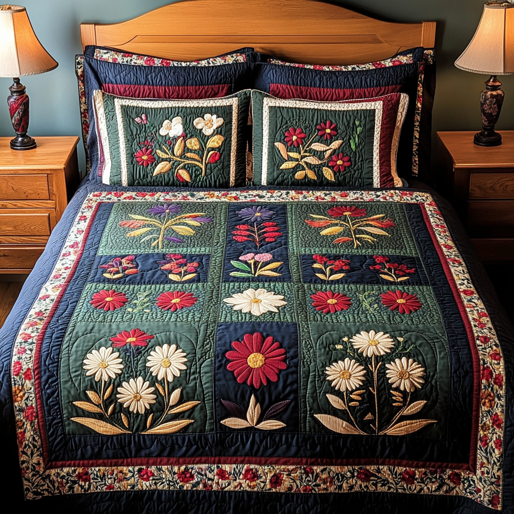 Floral Quilt 3-Piece Quilted Bedding Set - Single (59" x 70")