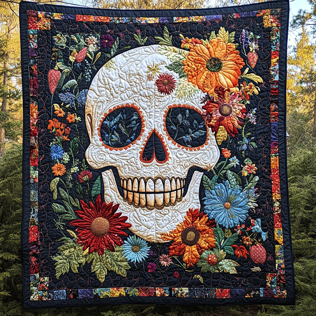 Floral Skull Love Quilted Blanket - Throw (55" x 60")