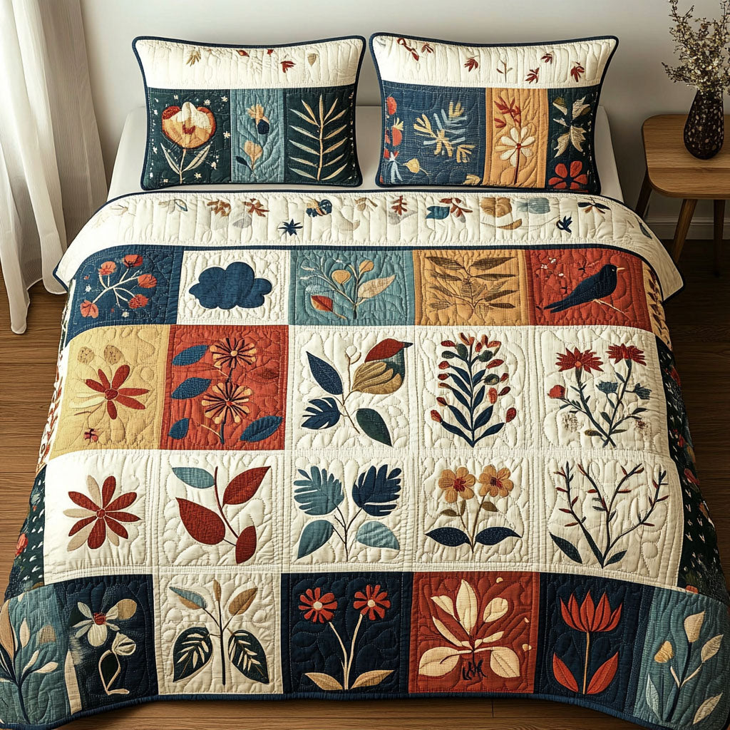 Floral Spiral 3-Piece Quilted Bedding Set - Single (59" x 70")