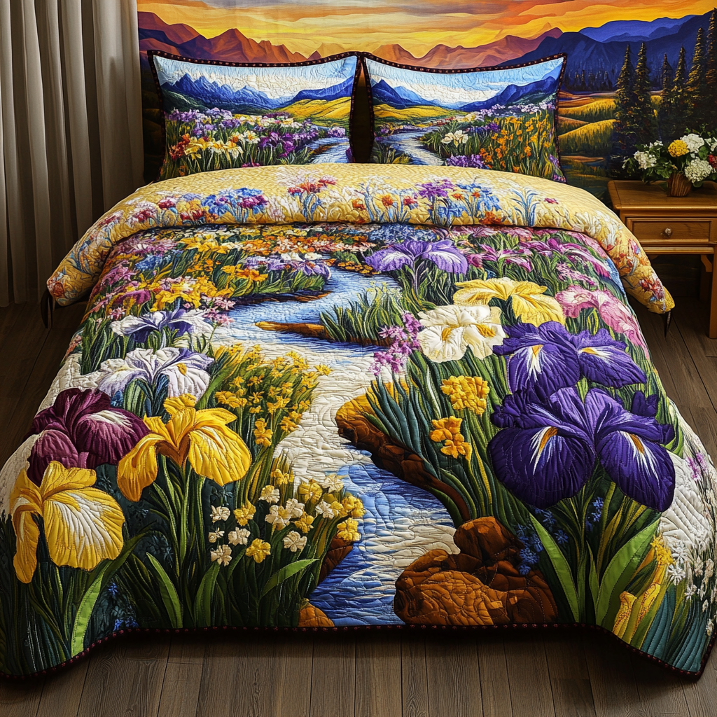 Floral Sunrise 3-Piece Quilted Bedding Set - Single (59" x 70")