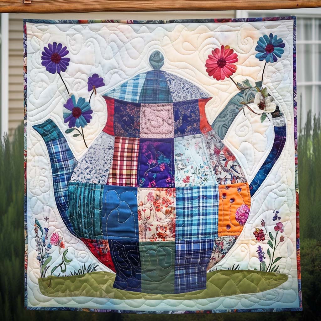 Floral Teapot Quilted Blanket - Throw (55" x 60")