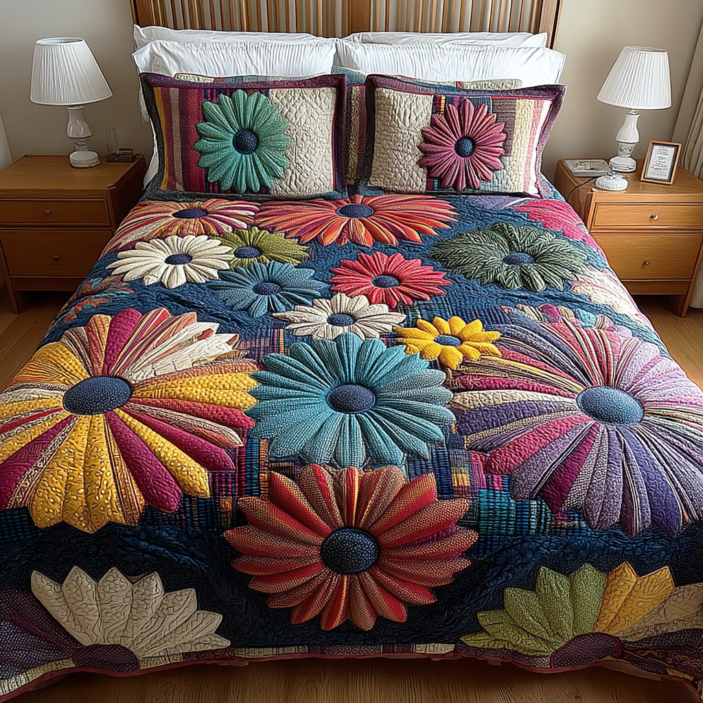 Floral Whirl 3-Piece Quilted Bedding Set - Single (59" x 70")