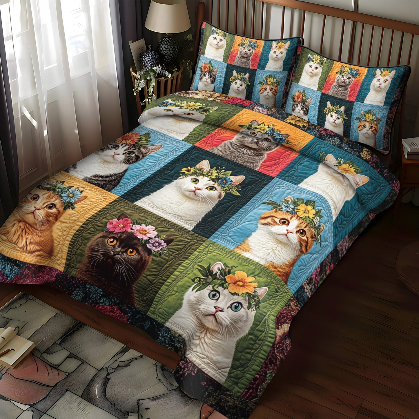 Floral Whiskers 3-Piece Quilted Bedding Set - Single (59" x 70")