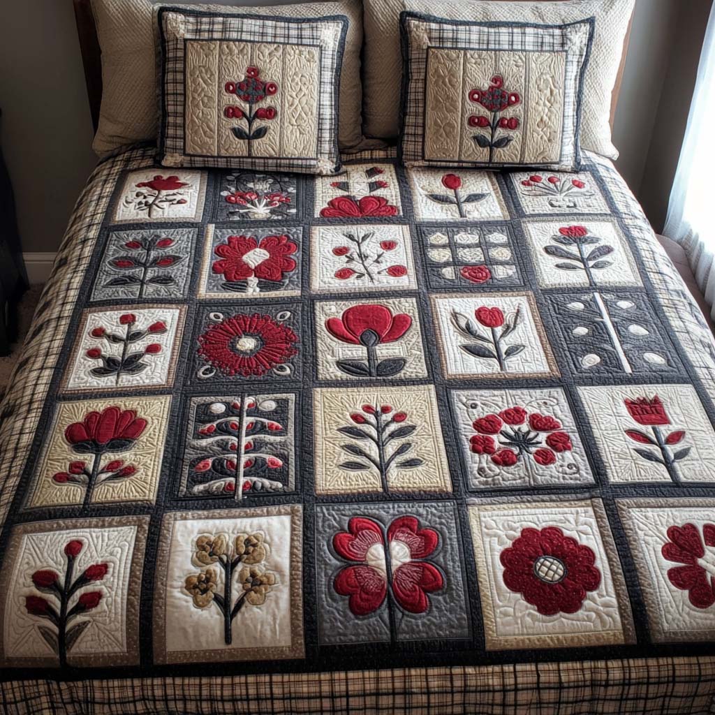 Floral Whisper 3-Piece Quilted Bedding Set - Single (59" x 70")