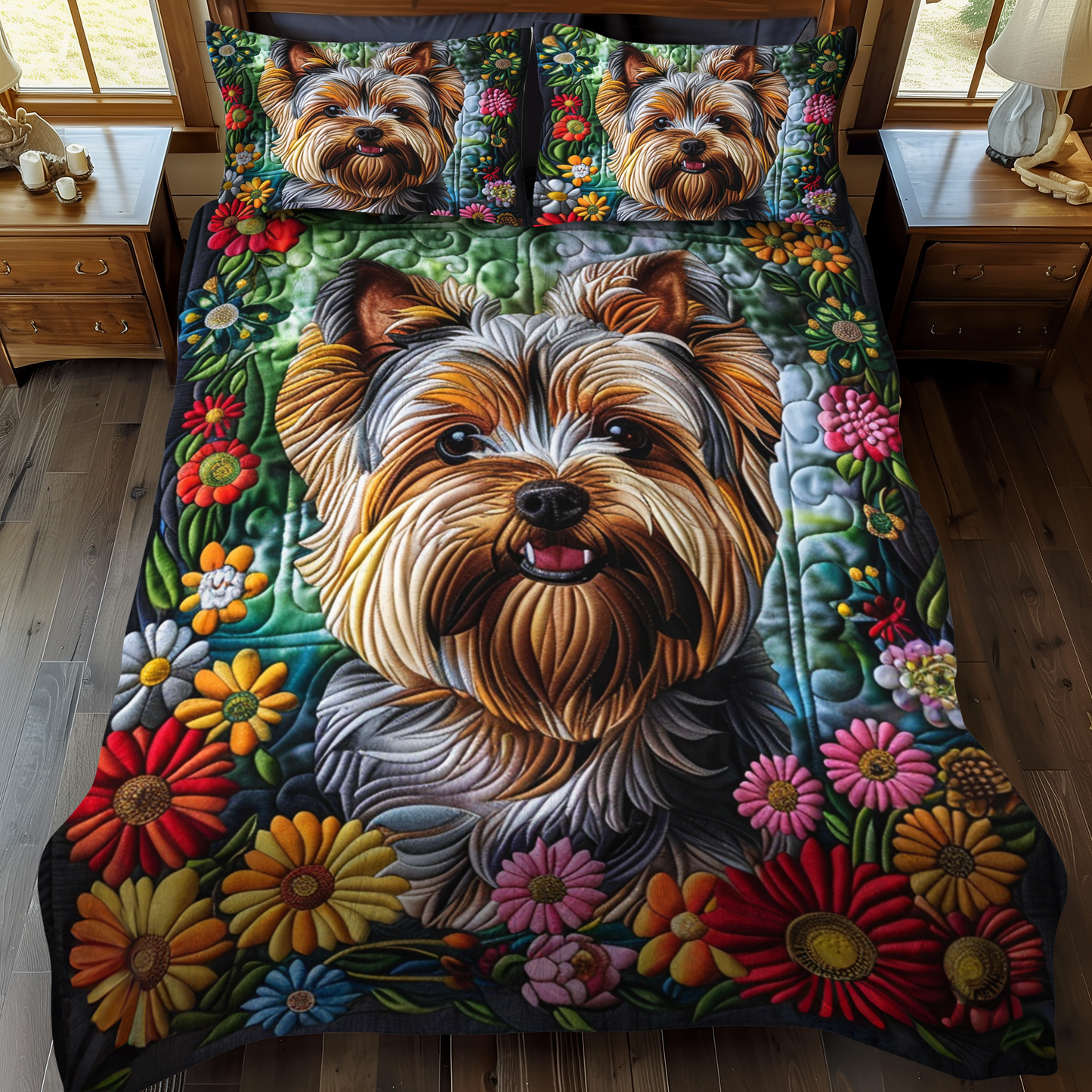 Flower Frame 3-Piece Quilted Bedding Set - Single (59" x 70")