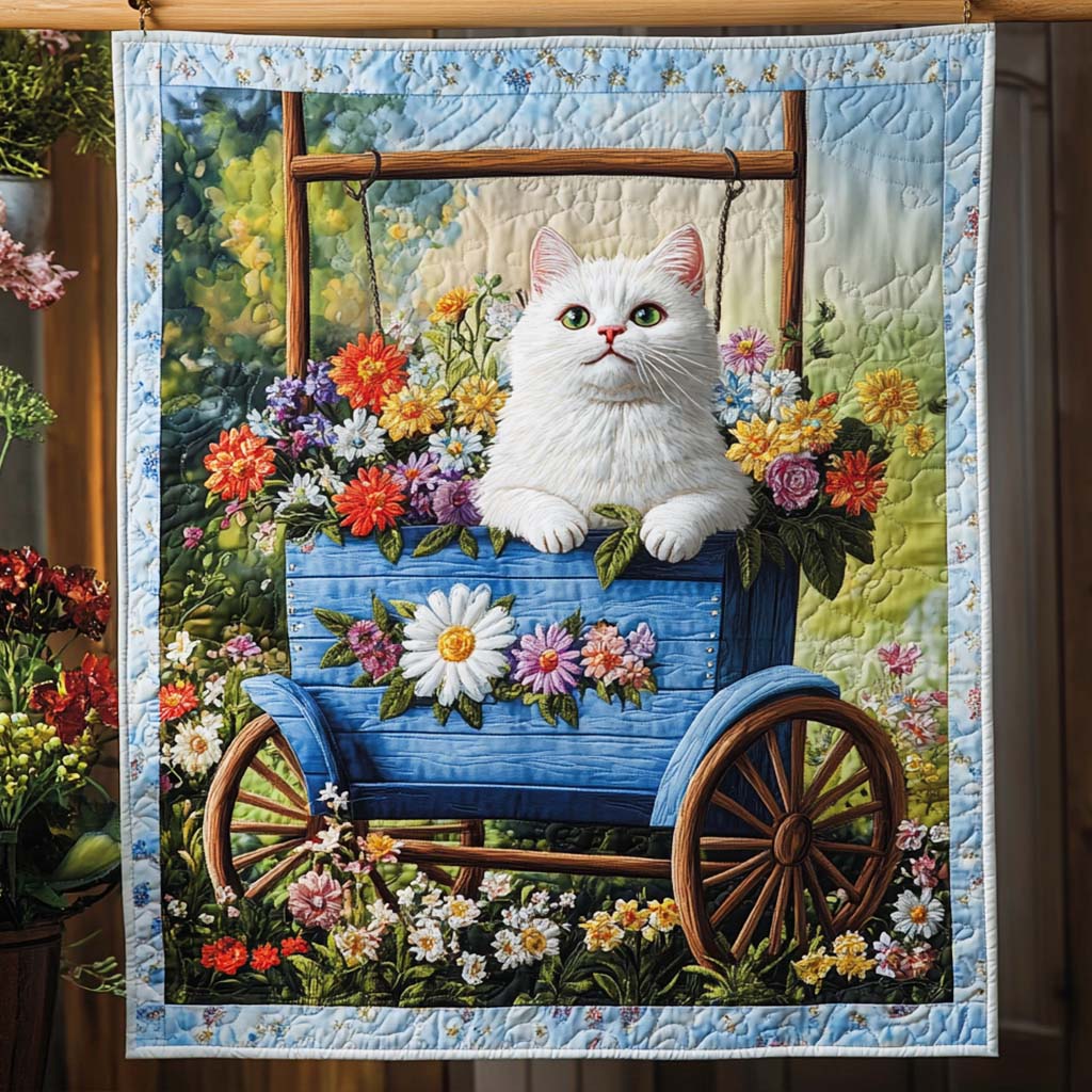 Flower Cart Kitty Quilted Blanket - Throw (55" x 60")