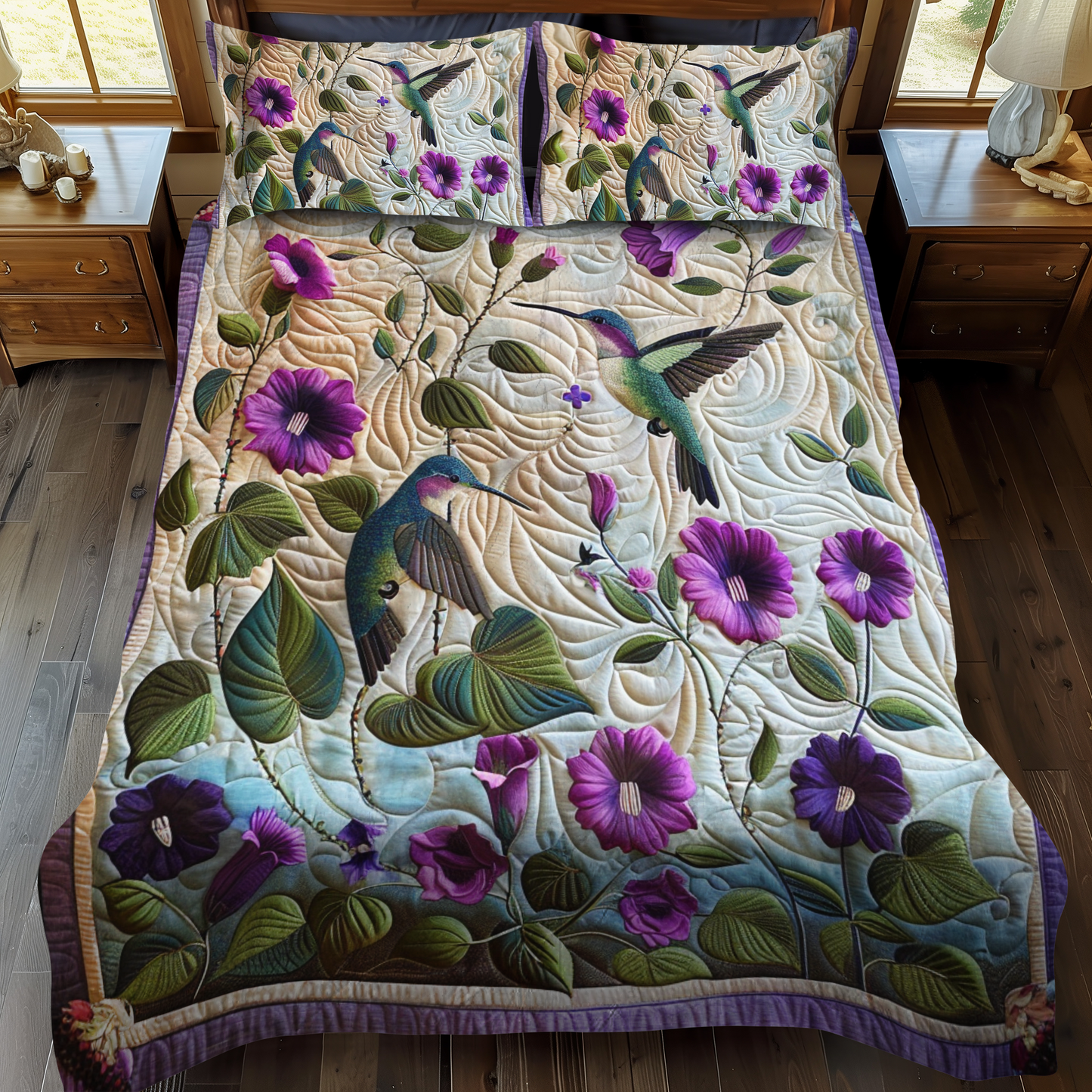 Flower Dance 3-Piece Quilted Bedding Set - Single (59" x 70")