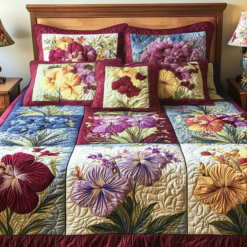 Flower Island 3-Piece Quilted Bedding Set - Single (59" x 70")