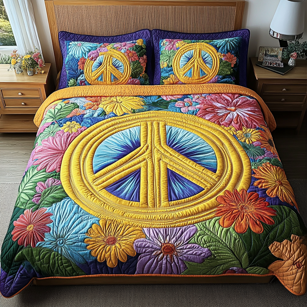 Flower Peace 3-Piece Quilted Bedding Set - Single (59" x 70")