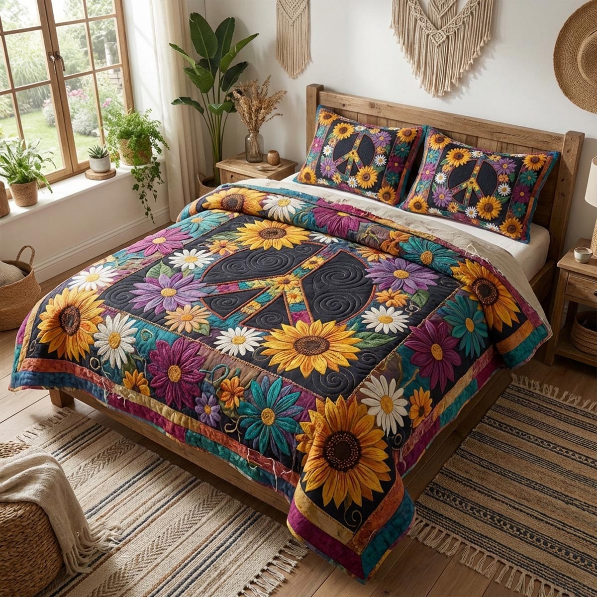 Flower Power 3-Piece Quilted Bedding Set - Single (59" x 70")