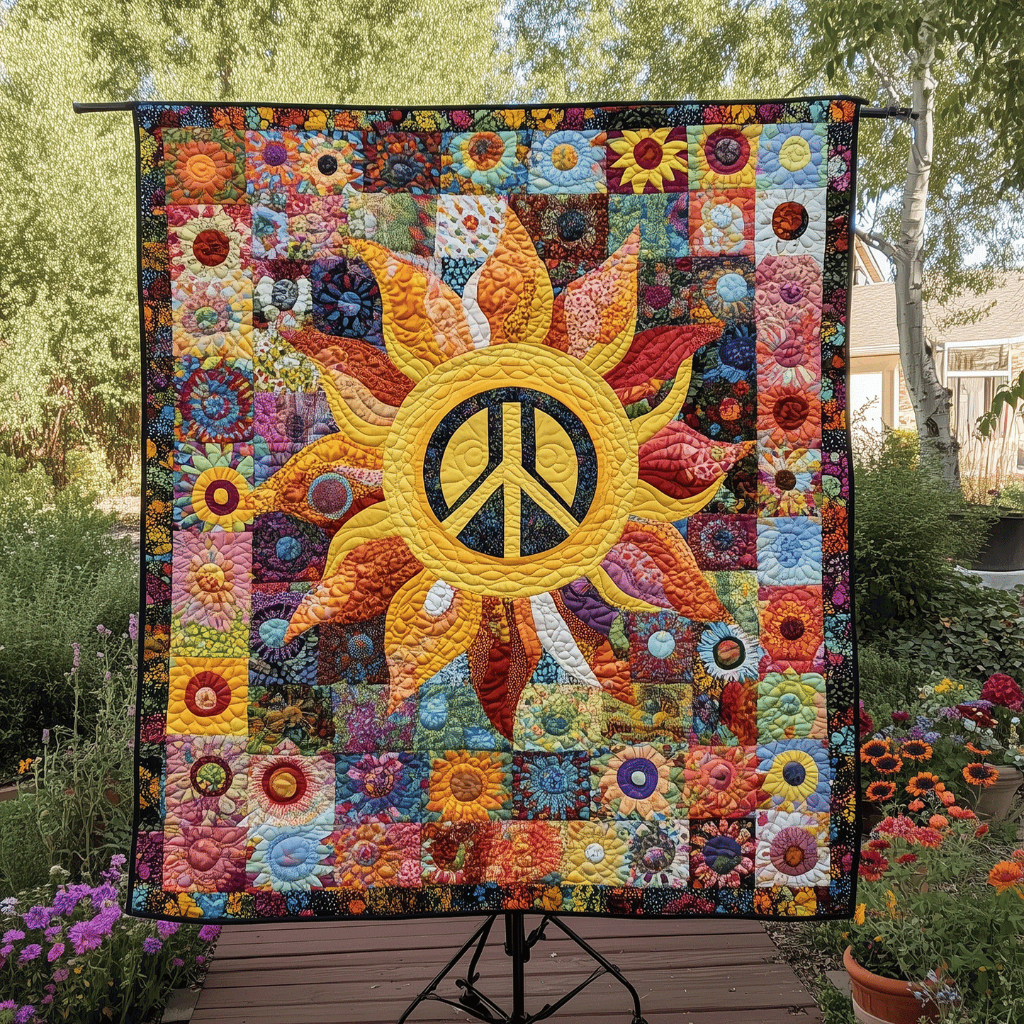 Flower Power Sun Quilted Blanket - Throw (55" x 60")