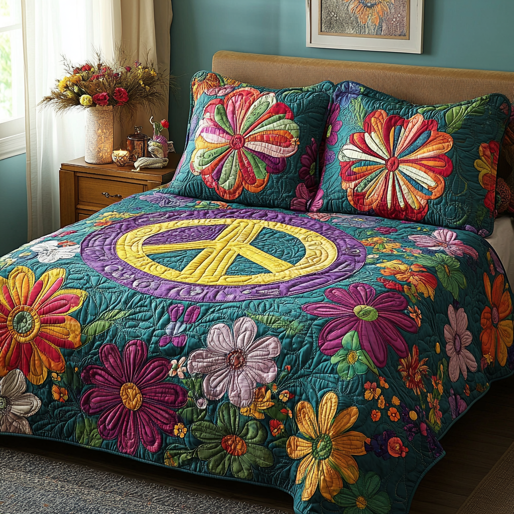 Flower Vibes 3-Piece Quilted Bedding Set - Single (59" x 70")