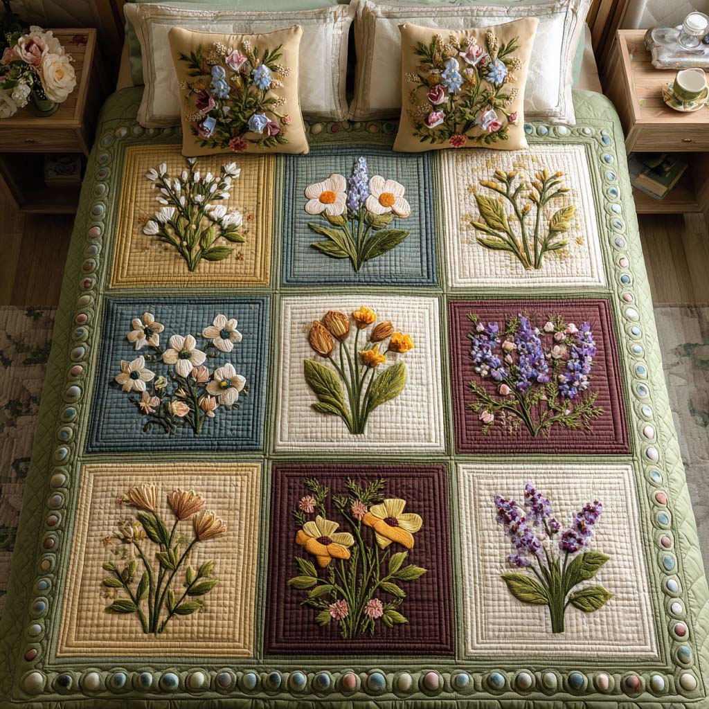 Flowerbed Bliss 3-Piece Quited Bedding Set - Single (59" x 70")
