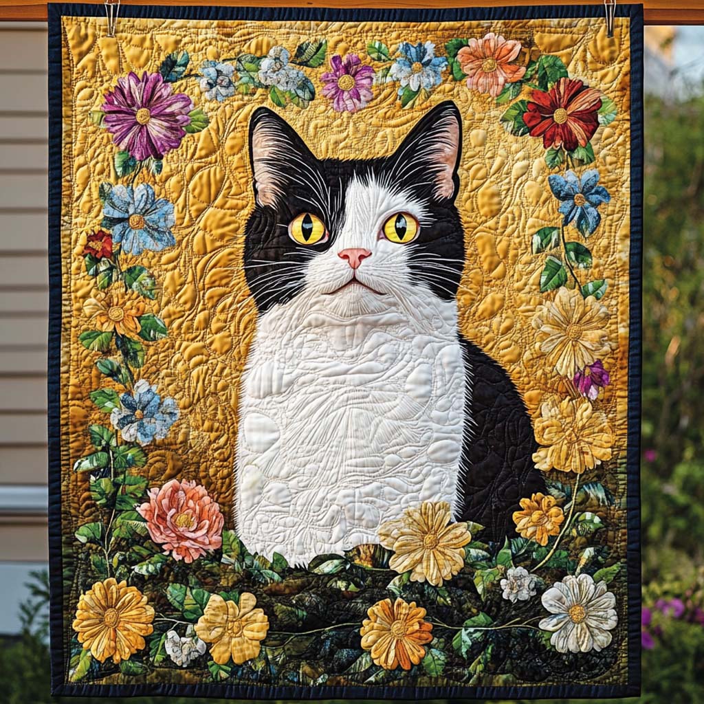Flowered Feline Quilted Blanket - Throw (55" x 60")
