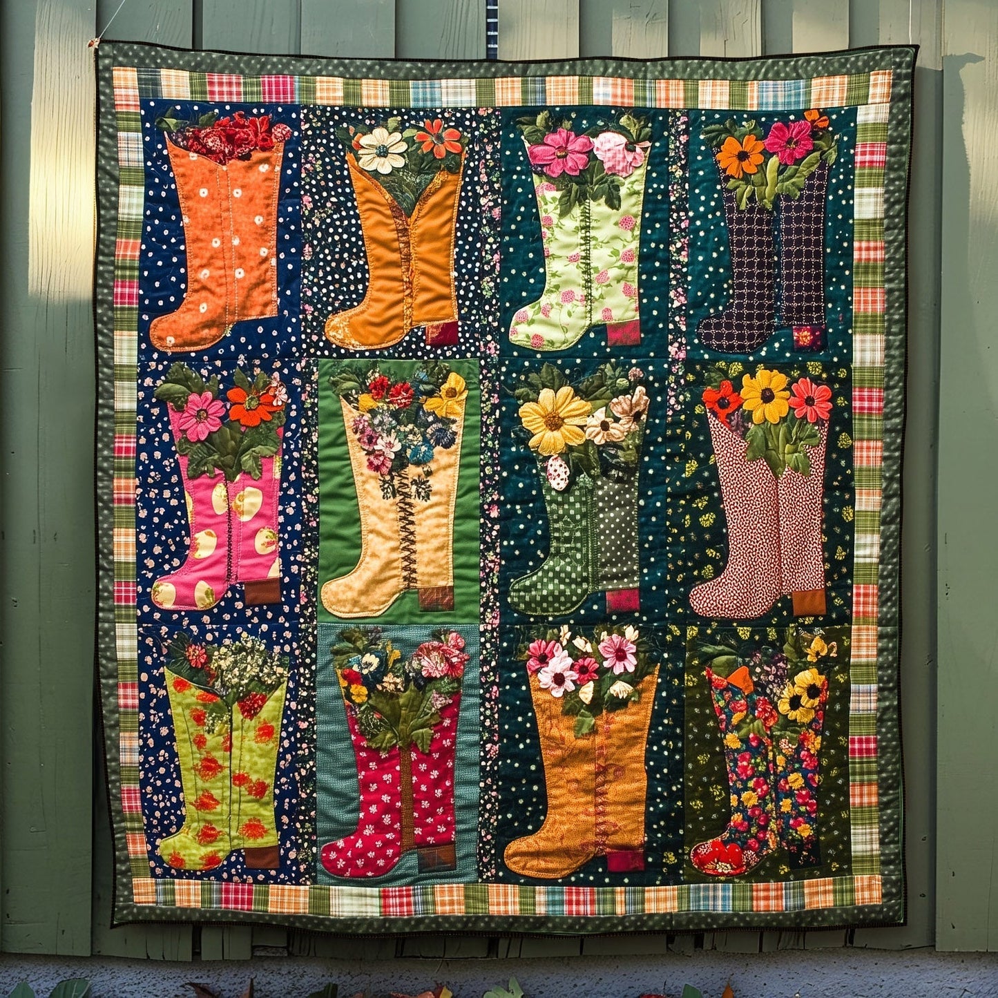 Flowerpot Boots Quilted Blanket - Throw (55" x 60")