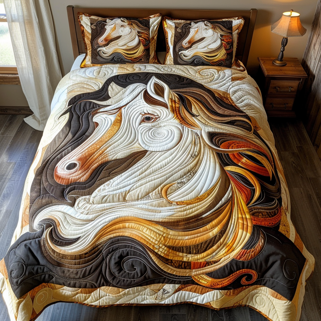 Flowing Mane Horse Quilted Blanket - Throw (55" x 60")