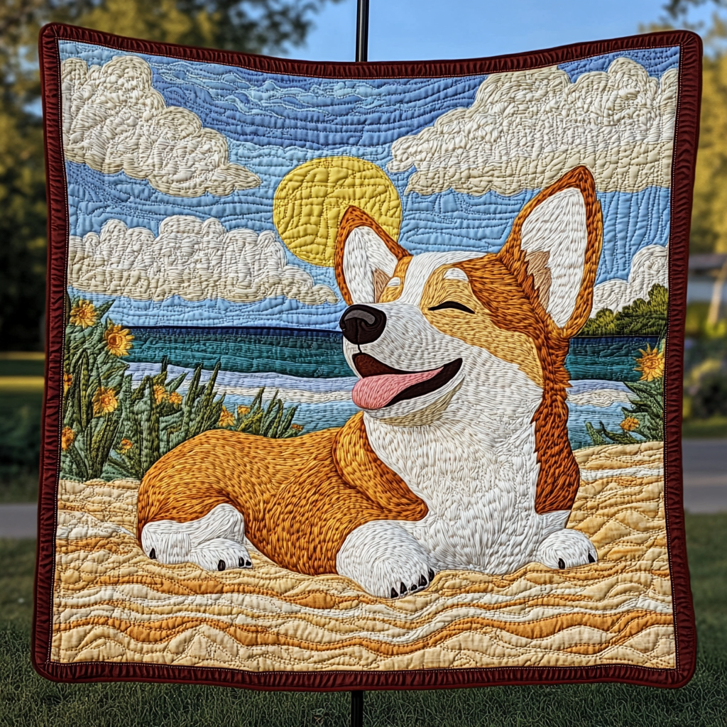 Fluffy Corgi Love Quilted Blanket - Throw (55" x 60")