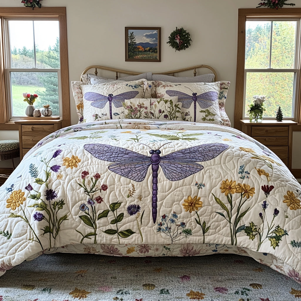 Flutter Grace 3-Piece Quilted Bedding Set - Single (59" x 70")