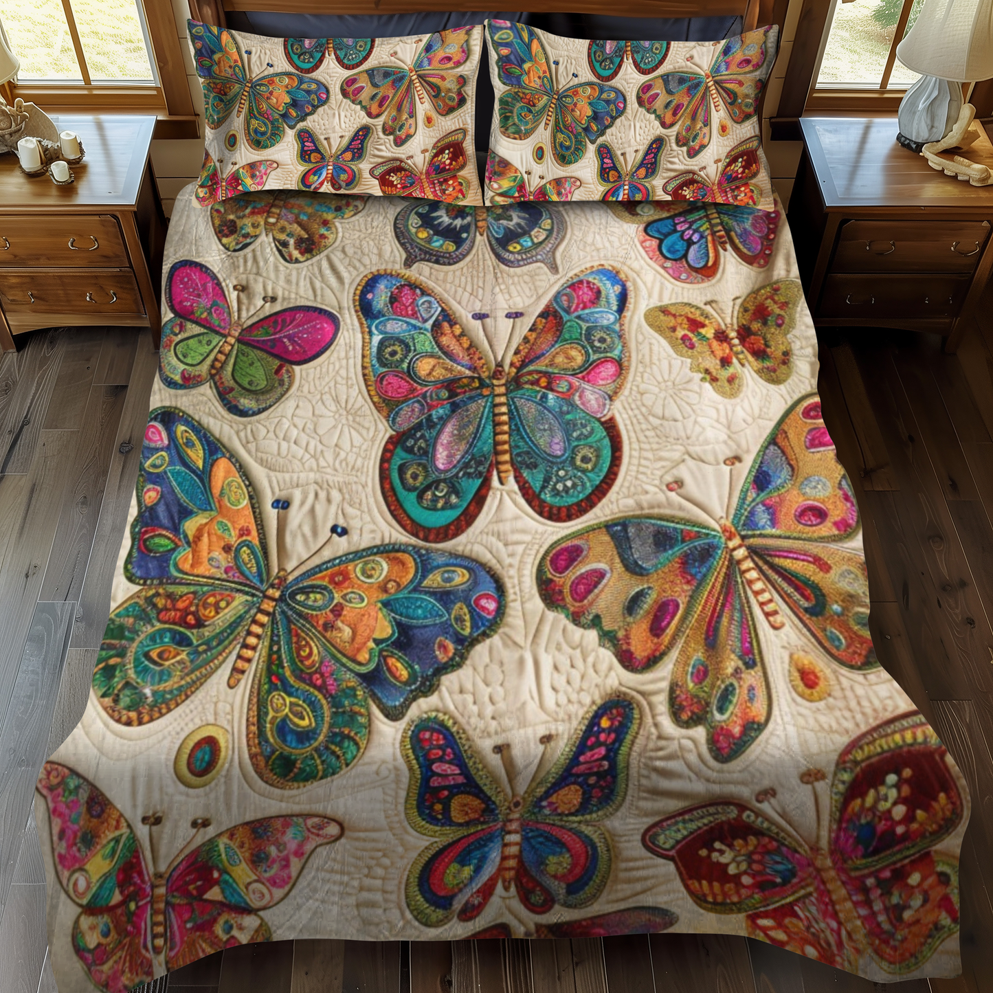 Fluttering Butterfly 3-Piece Quilted Bedding Set - Single (59" x 70")