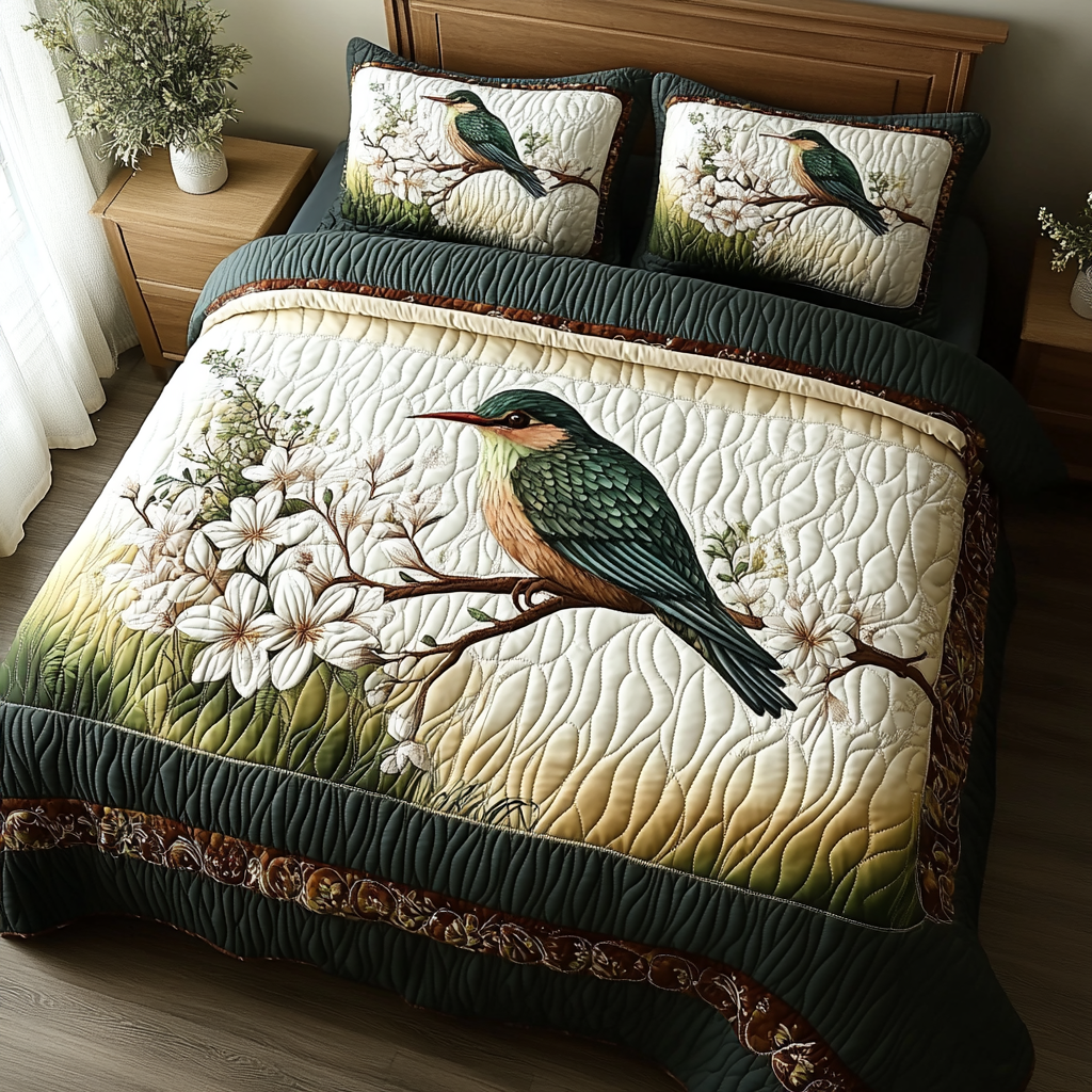 Fluttering Beauty 3-Piece Quilted Bedding Set - Single (59" x 70")