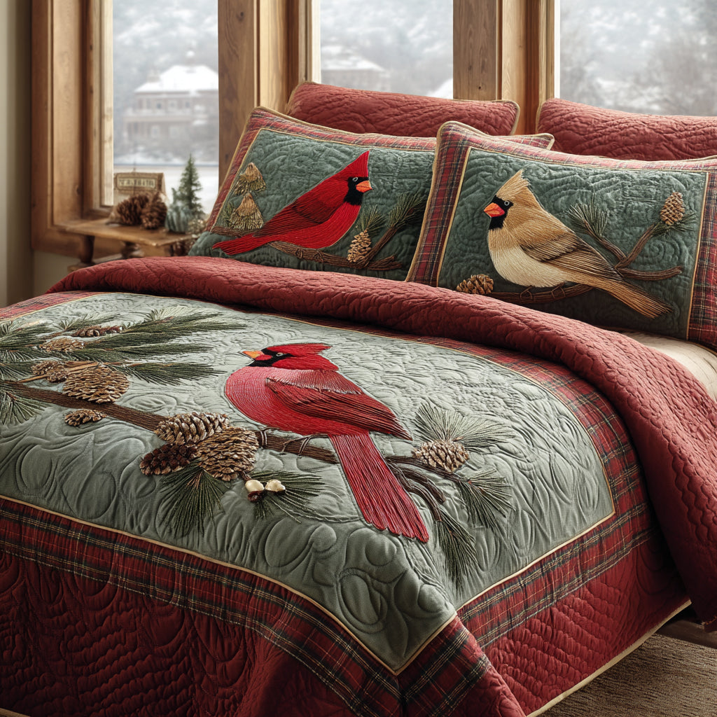 Forest Cardinals 3-Piece Quilted Bedding Set - Single (59" x 70")