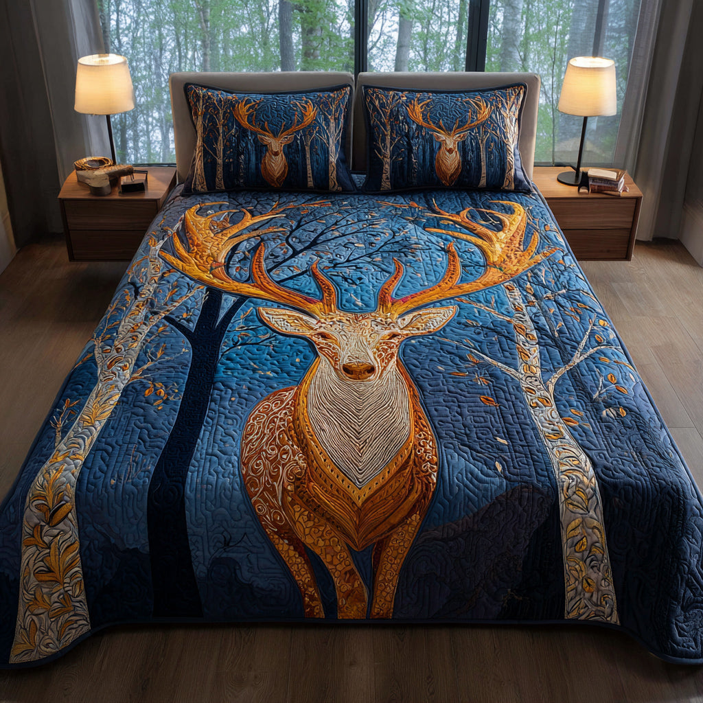 Forest Deer Glow 3-Piece Quilted Bedding Set - Single (59" x 70")