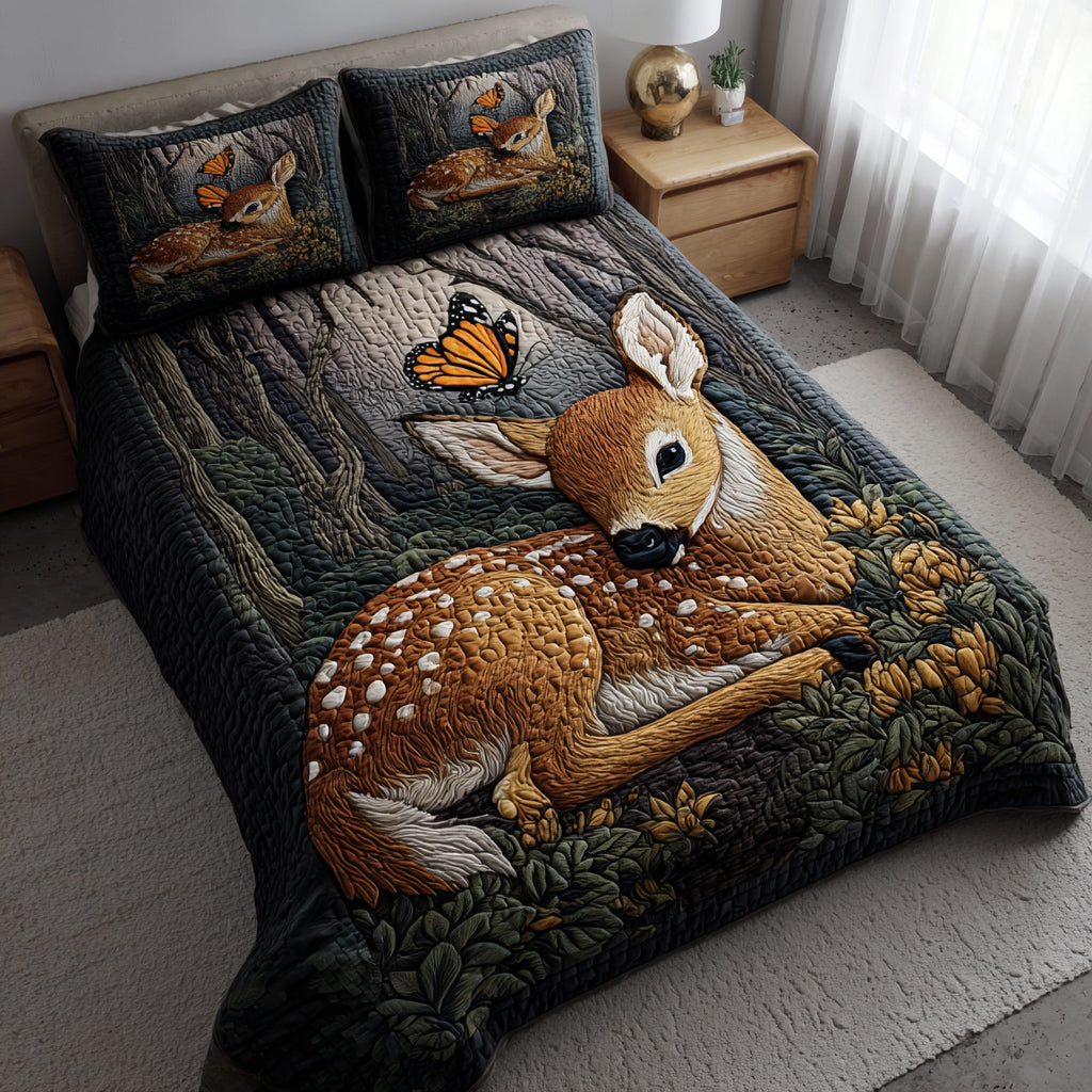 Forest Fawn 3-Piece Quilted Bedding Set - Single (59" x 70")