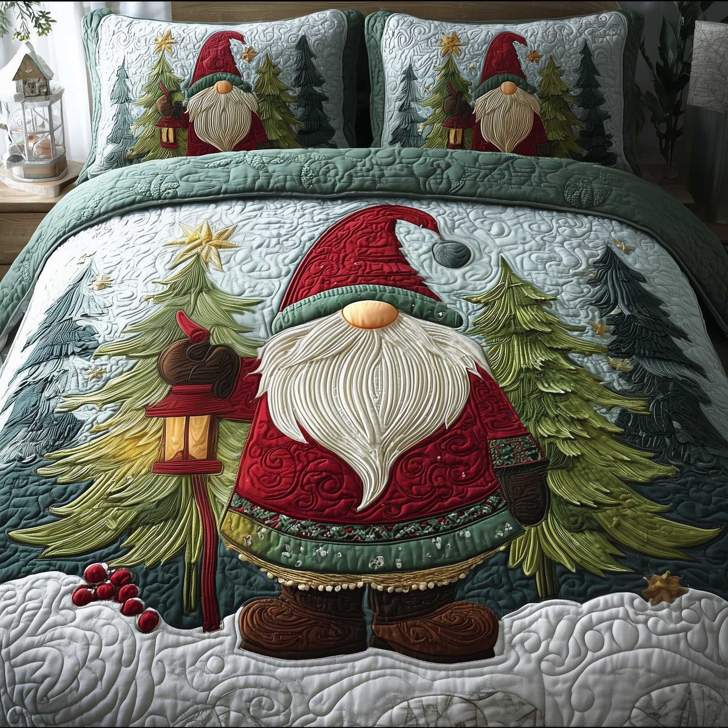 Forest Gnome 3-Piece Quilted Bedding Set - Single (59" x 70")
