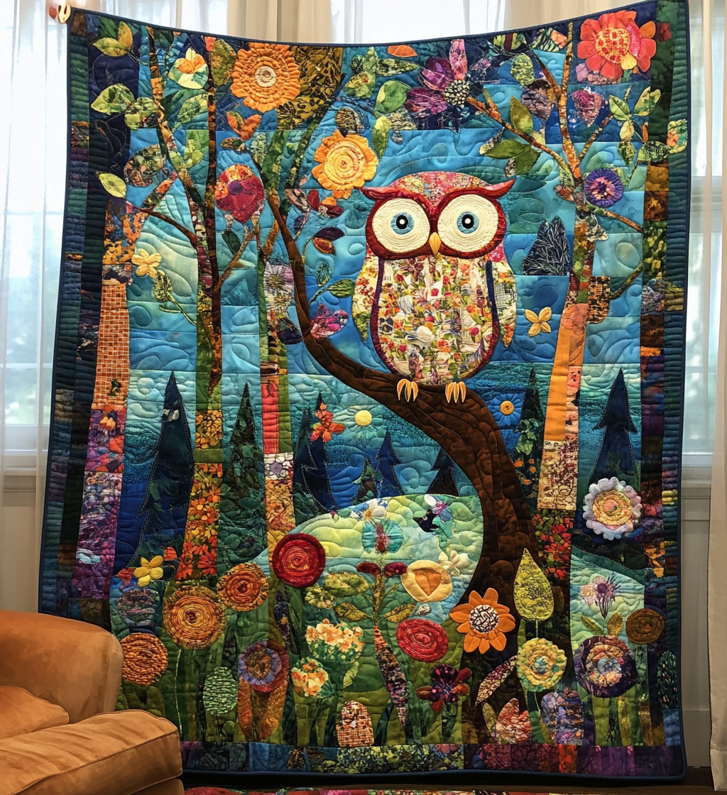 Forest Owl Magic Quilted Blanket - Throw (55" x 60")