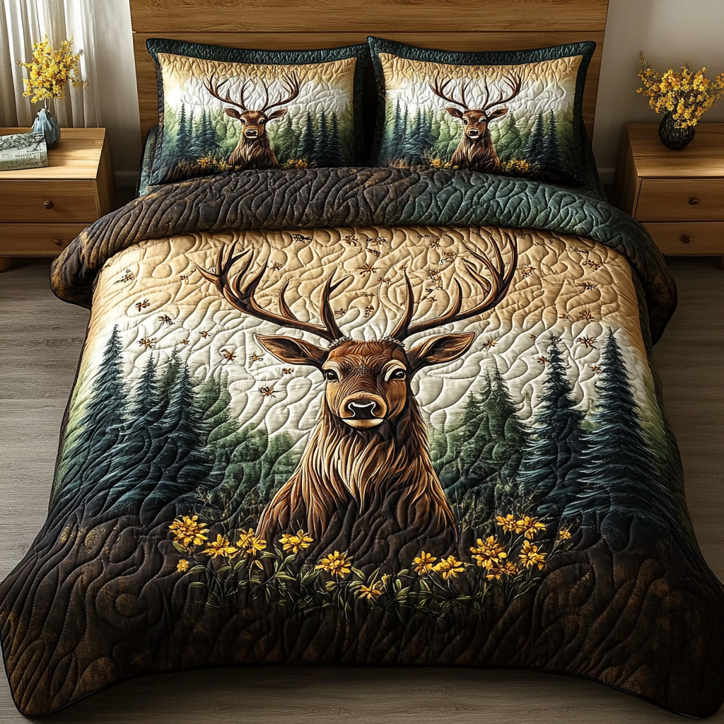 Forest Royalty 3-Piece Quilted Bedding Set - Single (59" x 70")
