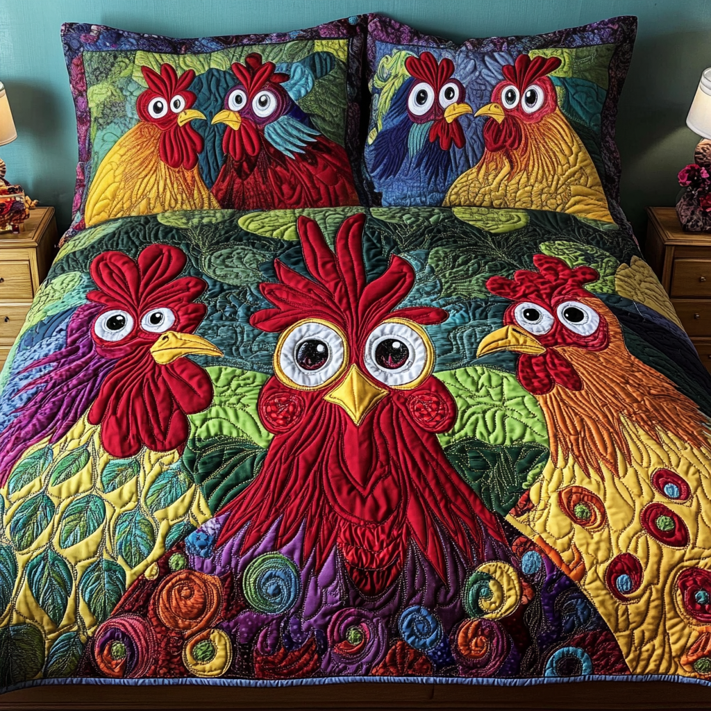 Fowl Fiesta 3-Piece Quilted Bedding Set - Single (59" x 70")
