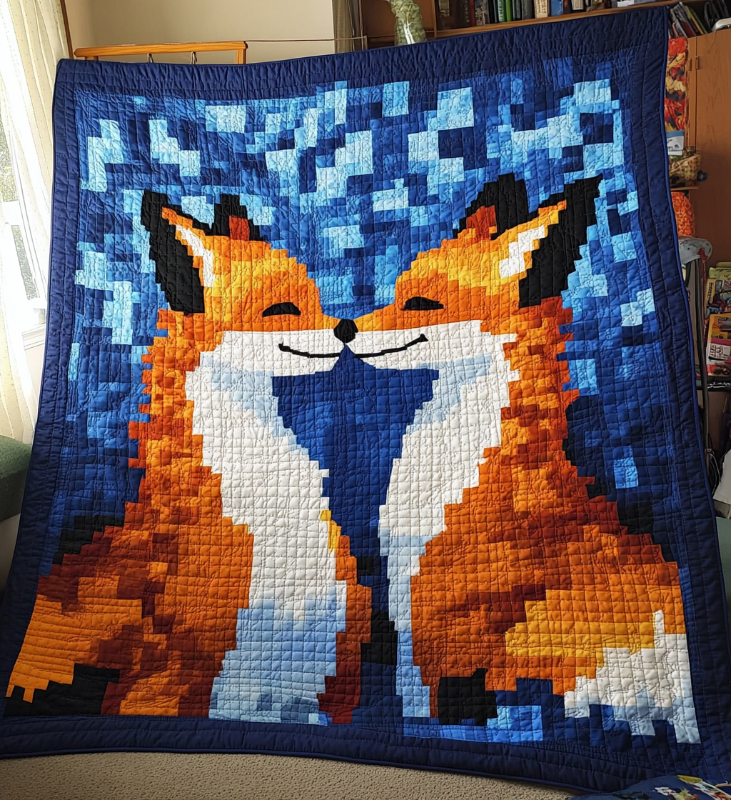 Fox Couple Quilted Blanket - Throw (55" x 60")