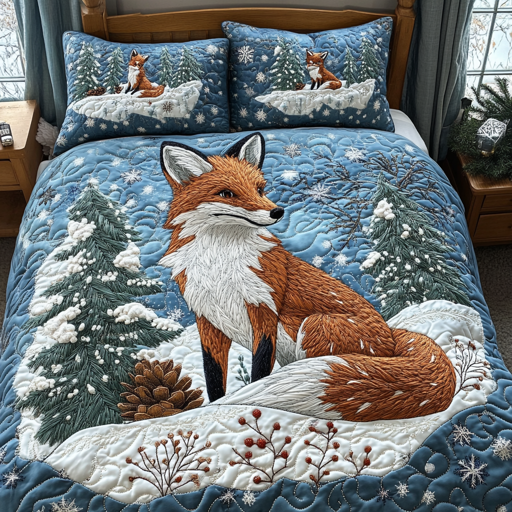 Fox Winter Wonderland Quilted Bedding Set - Single (59" x 70")