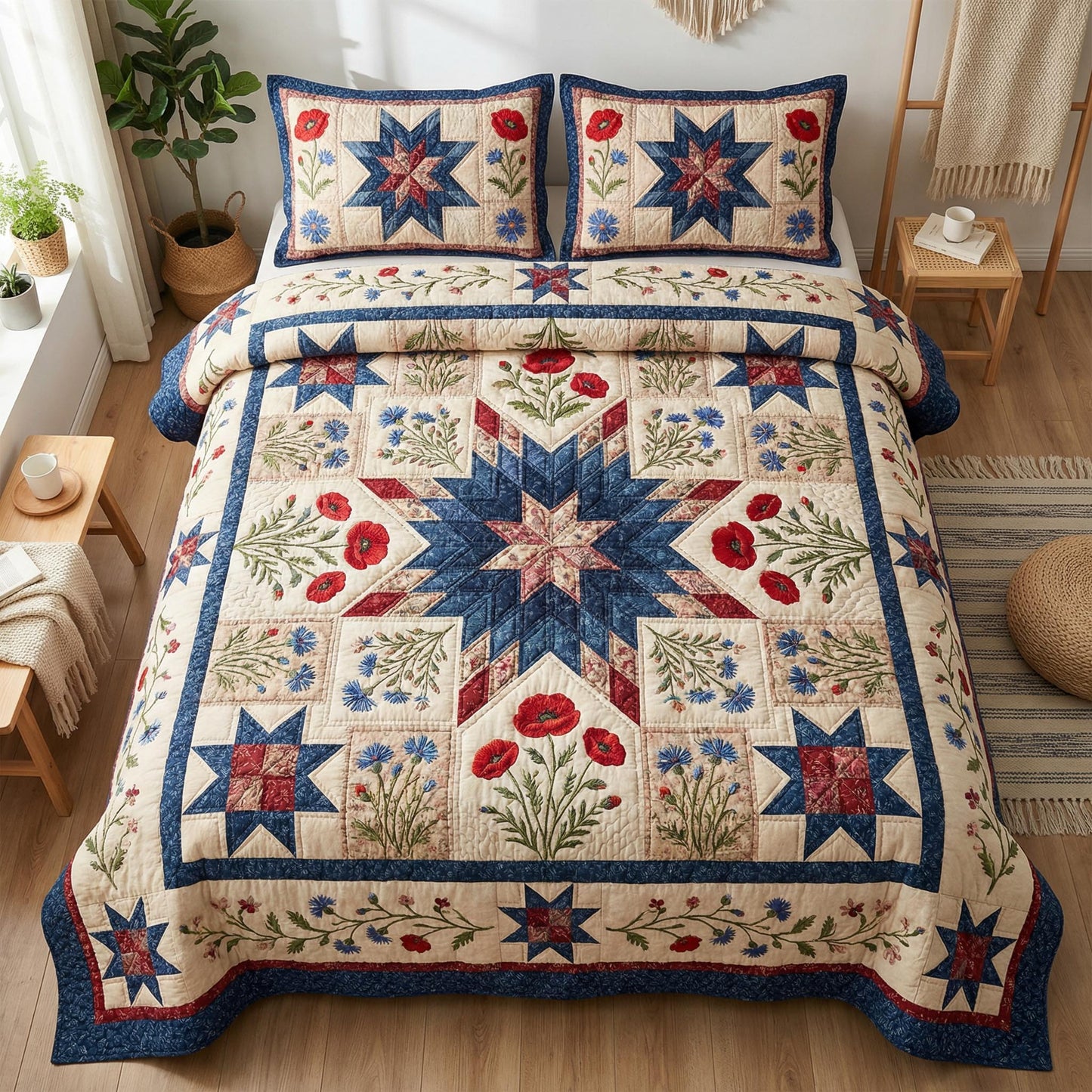 Freedom Blossom 3-Piece Quilted Bedding Set - Single (59" x 70")
