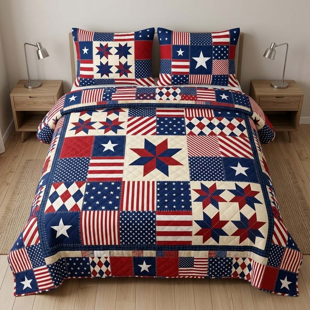 Freedom Crest 3-Piece Quilted Bedding Set - Single (59" x 70")