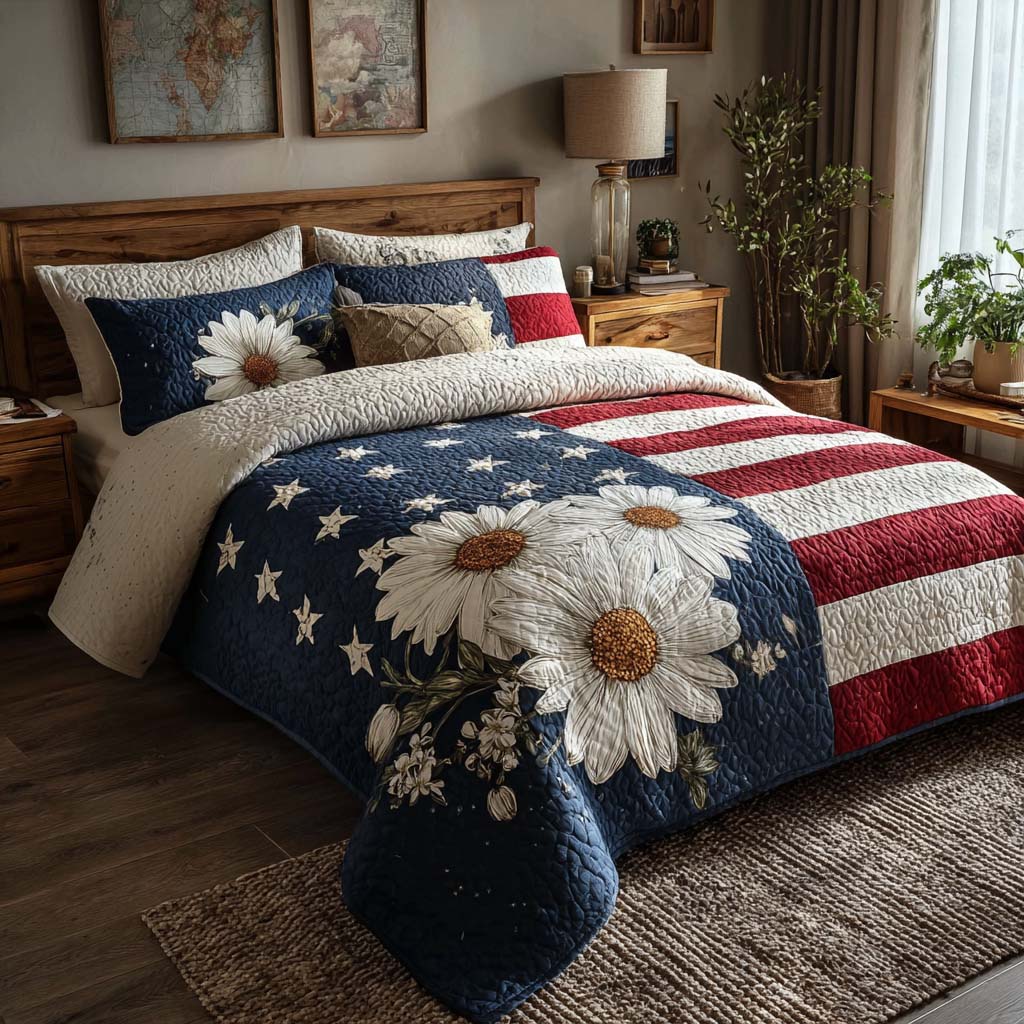 Freedom Daisy 3-Piece Quilted Bedding Set - Single (59" x 70")