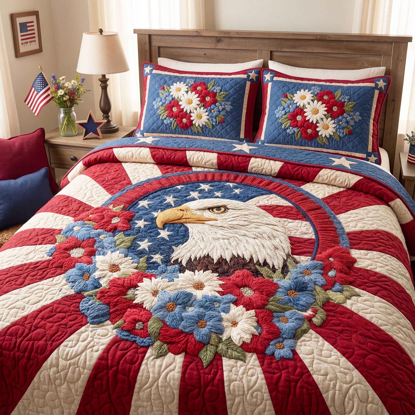 Freedom Eagle 3-Piece Quilted Bedding Set - Single (59" x 70")