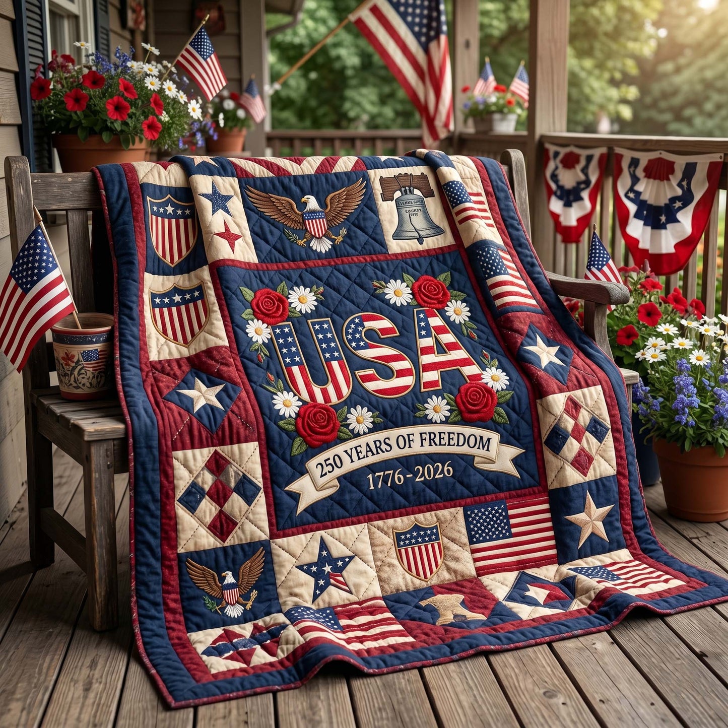 Freedom Floral USA Quilted Blanket - Baby (30" x 40") - Pack 1