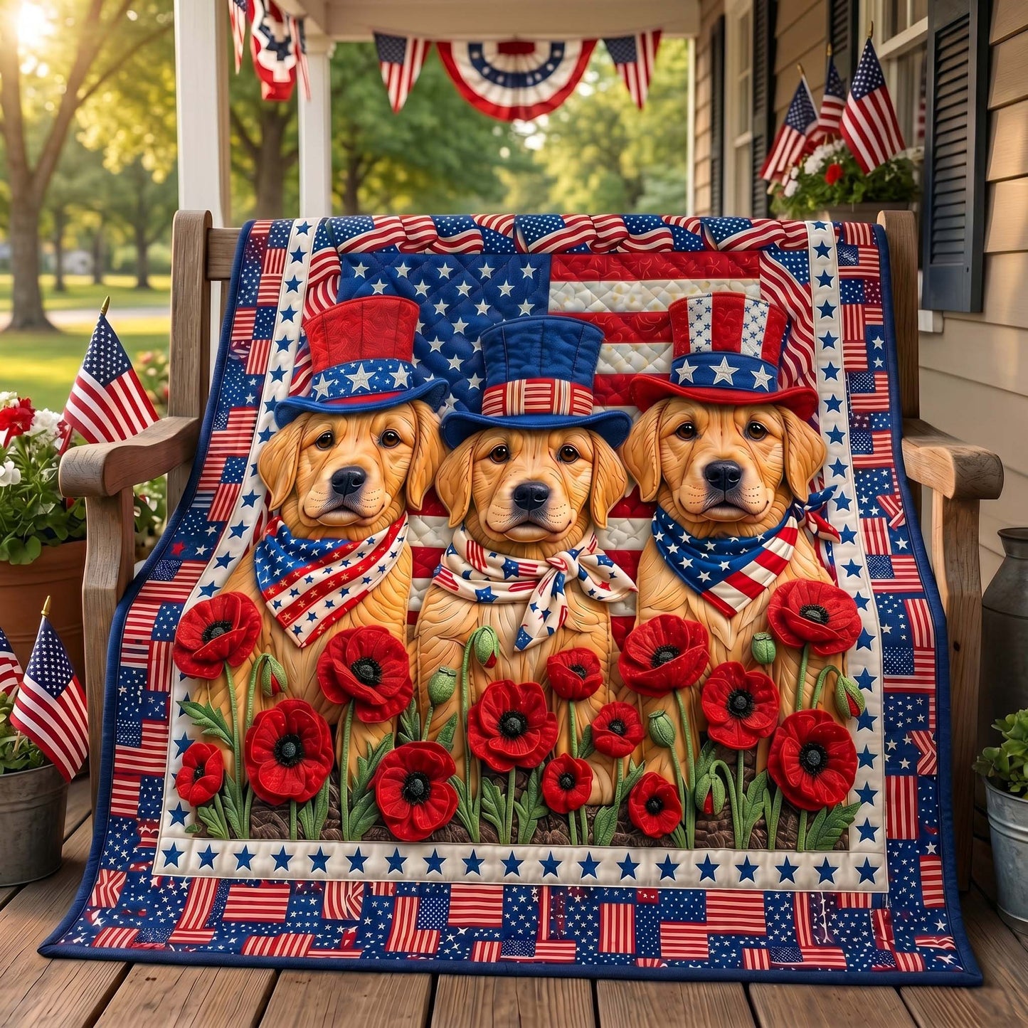 Freedom Golden Retriever Quilted Blanket - Baby (30" x 40") - Pack 1
