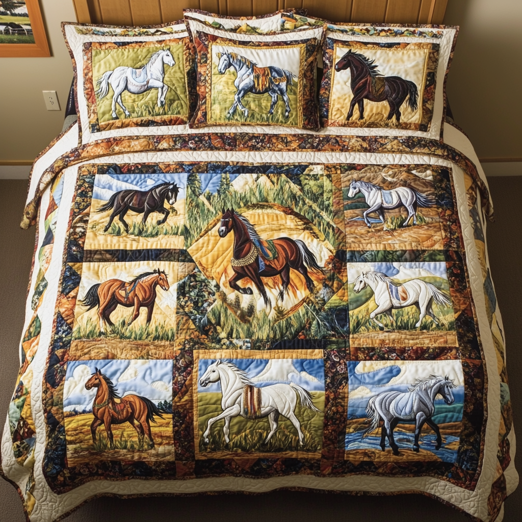 Freedom Hooves 3-Piece Quilted Bedding Set - Single (59" x 70")