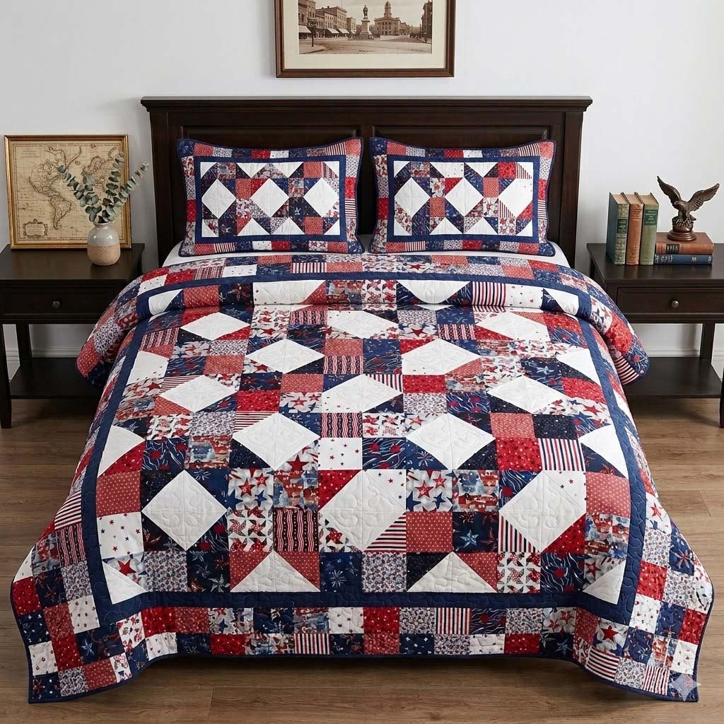 Freedom Mosaic 3-Piece Quilted Bedding Set - Single (59" x 70")