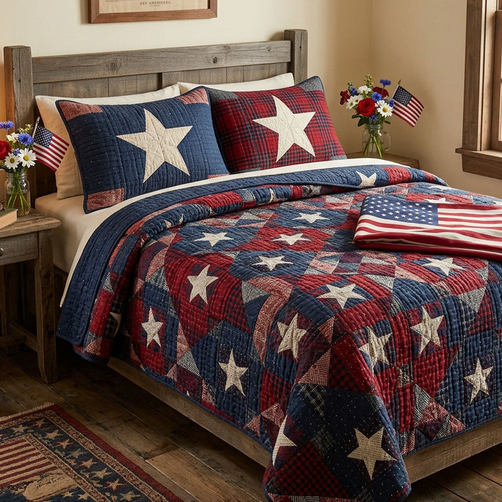 Freedom Star 3-Piece Quilted Bedding Set - Single (59" x 70")