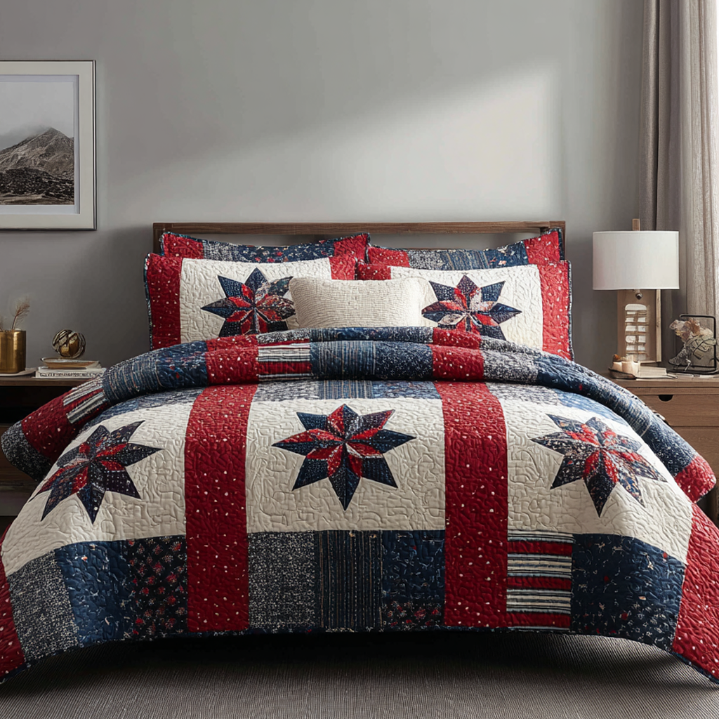 Freedom Star 3-Piece Quilted Bedding Set - Single (59" x 70")