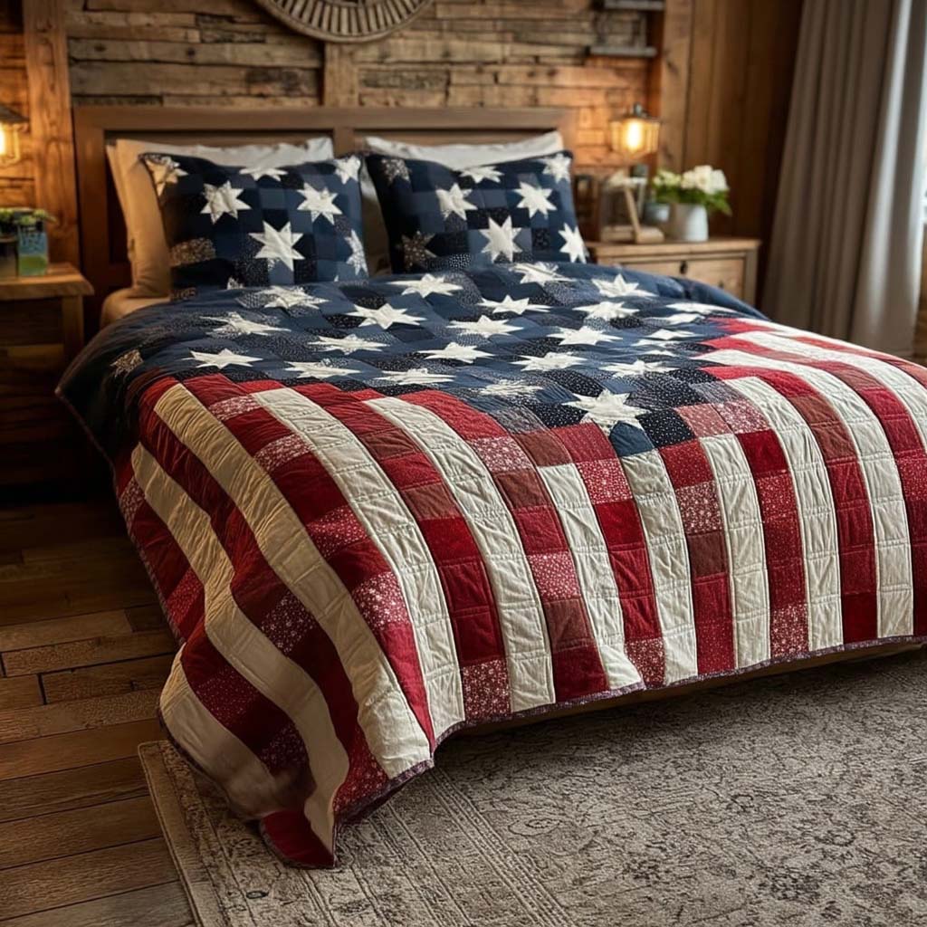 Freedom Star Pattern 3-Piece Quilted Bedding Set - Single (59" x 70")