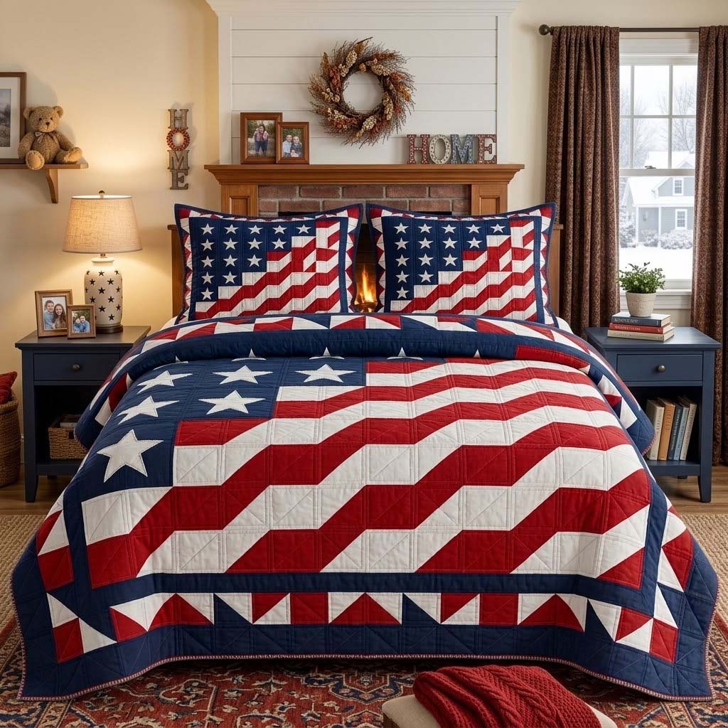Freedom Wave 3-Piece Quilted Bedding Set - Single (59" x 70")