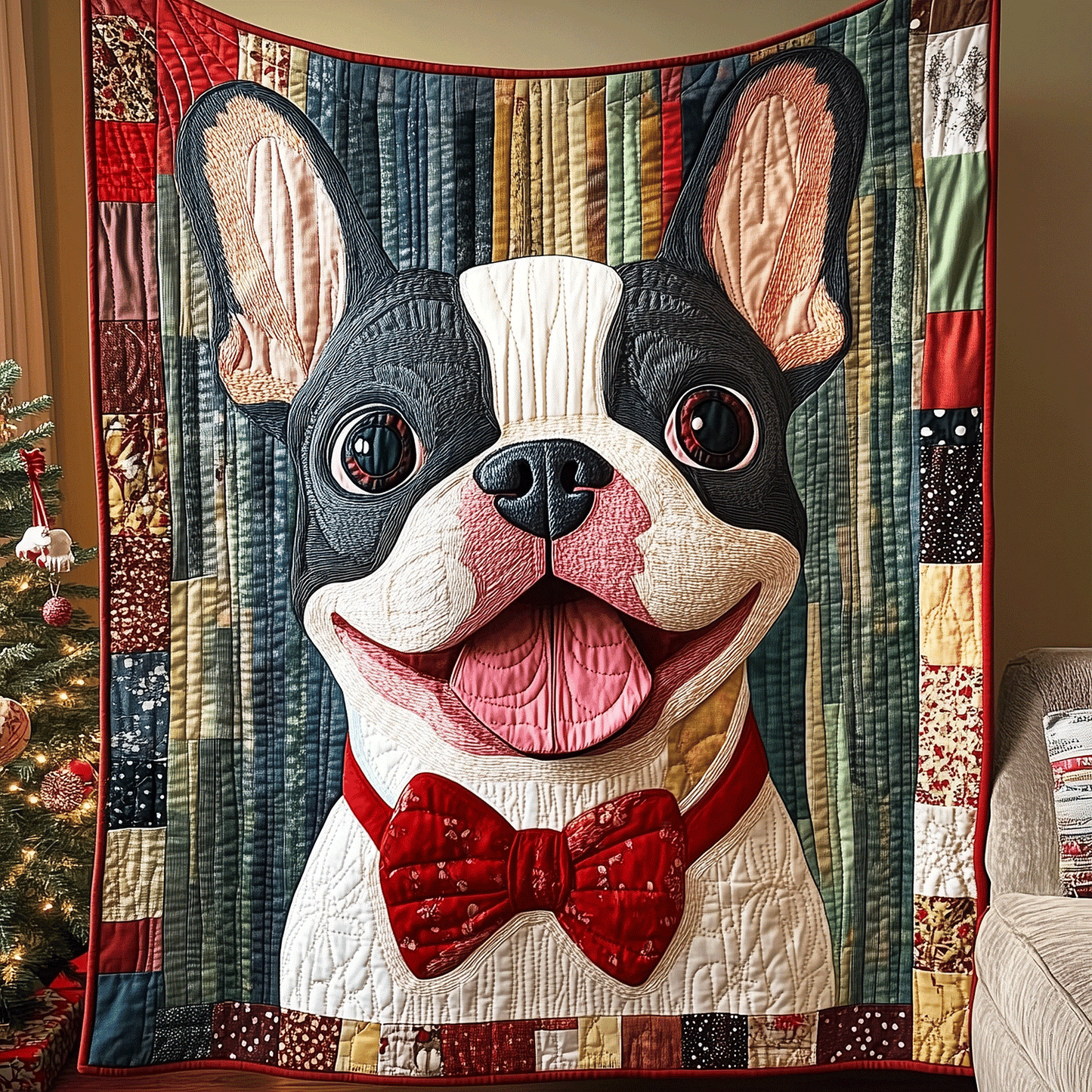 French Bulldog Christmas Quilted Blanket - Throw (55" x 60")