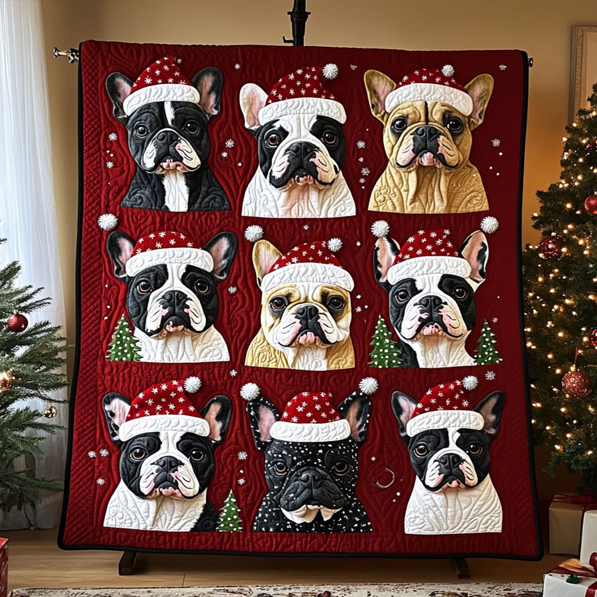 French Bulldog Festive Quilted Blanket - Throw (55" x 60")